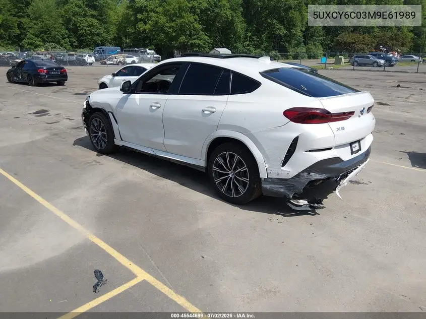 2021 BMW X6 xDrive40I VIN: 5UXCY6C03M9E61989 Lot: 45544699