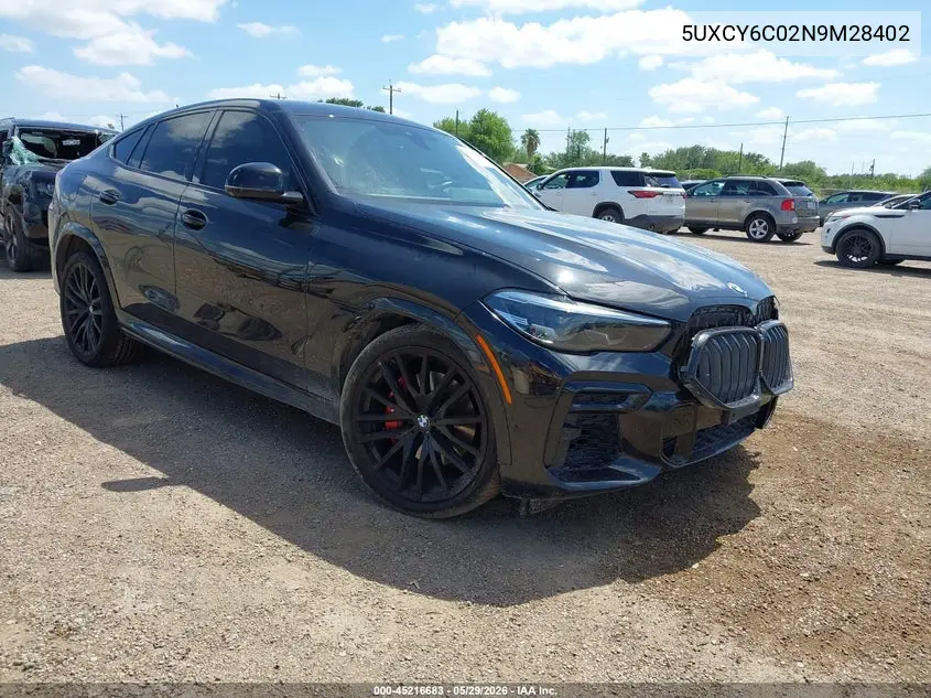 2022 BMW X6 xDrive40I VIN: 5UXCY6C02N9M28402 Lot: 45216683