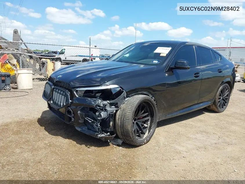 2022 BMW X6 xDrive40I VIN: 5UXCY6C02N9M28402 Lot: 45216683