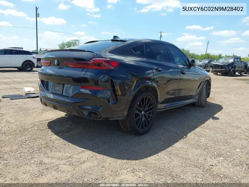 2022 BMW X6 xDrive40I VIN: 5UXCY6C02N9M28402 Lot: 45216683