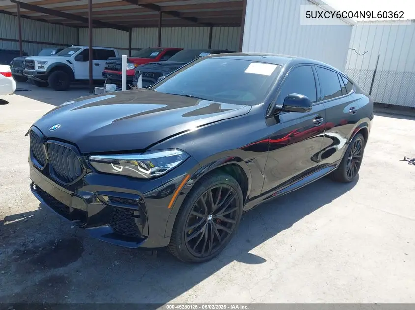 2022 BMW X6 xDrive40I VIN: 5UXCY6C04N9L60362 Lot: 45280125