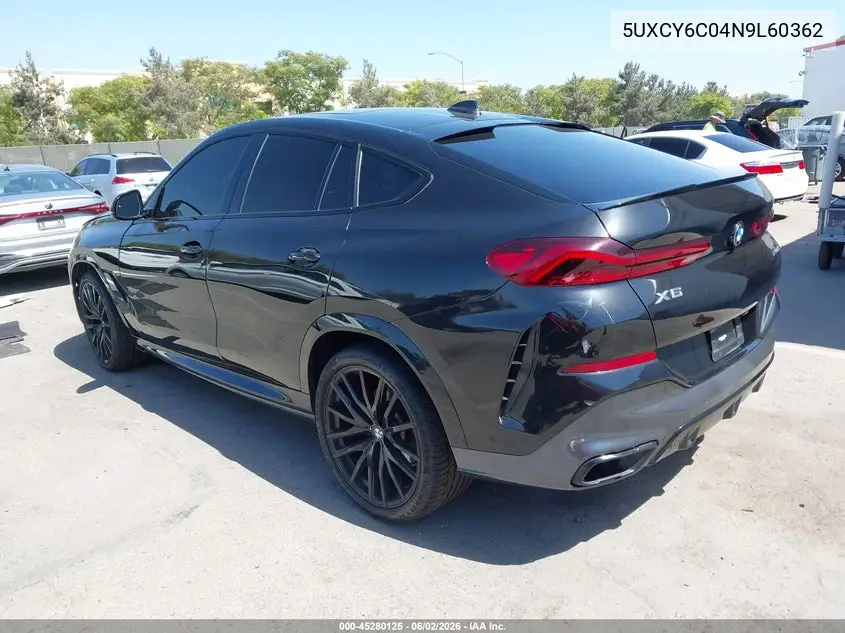 2022 BMW X6 xDrive40I VIN: 5UXCY6C04N9L60362 Lot: 45280125