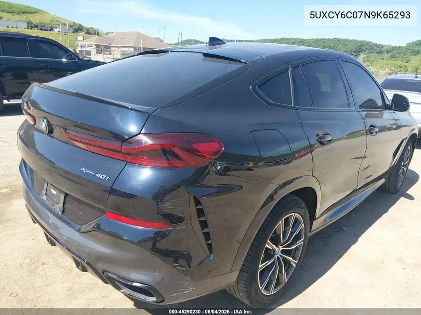 2022 BMW X6 xDrive40I VIN: 5UXCY6C07N9K65293 Lot: 45290230