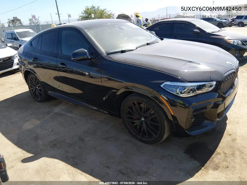 2022 BMW X6 xDrive40I VIN: 5UXCY6C06N9M42450 Lot: 45572582
