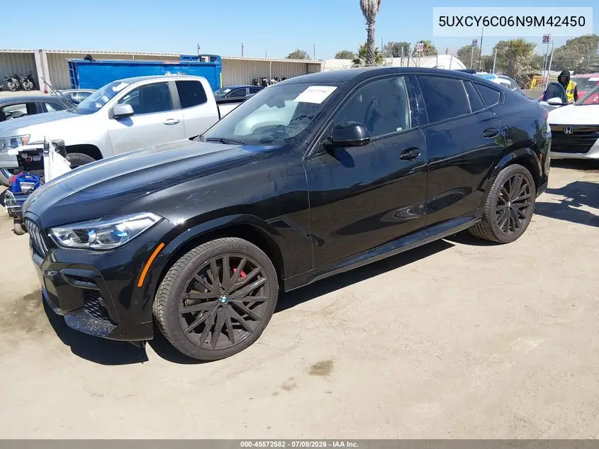 2022 BMW X6 xDrive40I VIN: 5UXCY6C06N9M42450 Lot: 45572582