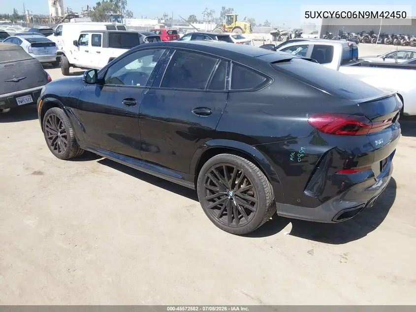 2022 BMW X6 xDrive40I VIN: 5UXCY6C06N9M42450 Lot: 45572582