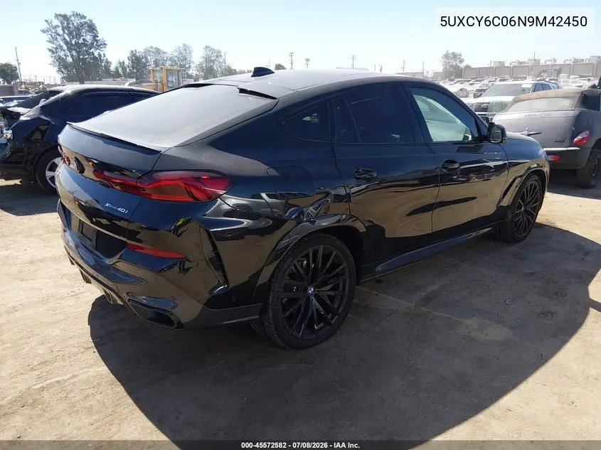 2022 BMW X6 xDrive40I VIN: 5UXCY6C06N9M42450 Lot: 45572582