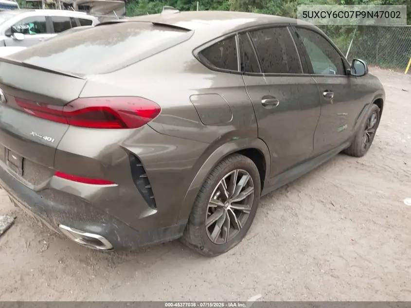 2023 BMW X6 xDrive40I VIN: 5UXCY6C07P9N47002 Lot: 45377036