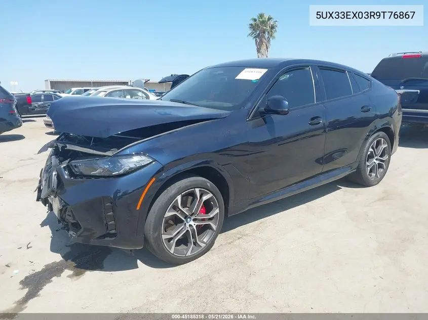 2024 BMW X6 xDrive40I VIN: 5UX33EX03R9T76867 Lot: 45185318