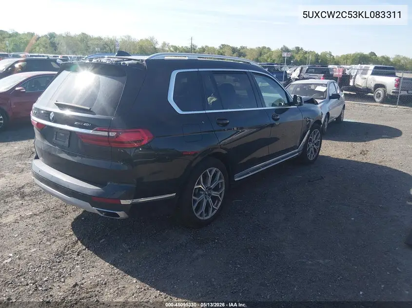 2019 BMW X7 xDrive40I VIN: 5UXCW2C53KL083311 Lot: 45095330