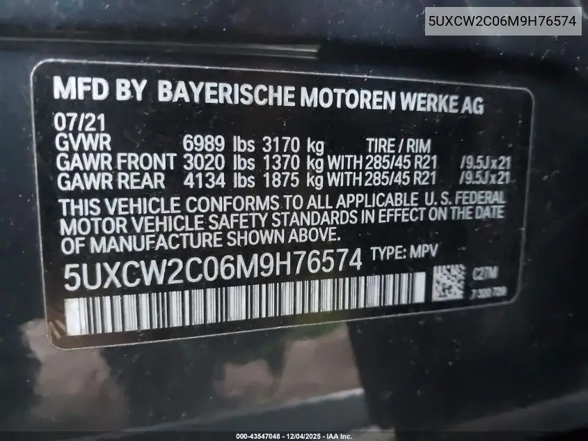5UXCW2C06M9H76574 2021 BMW X7 xDrive40I