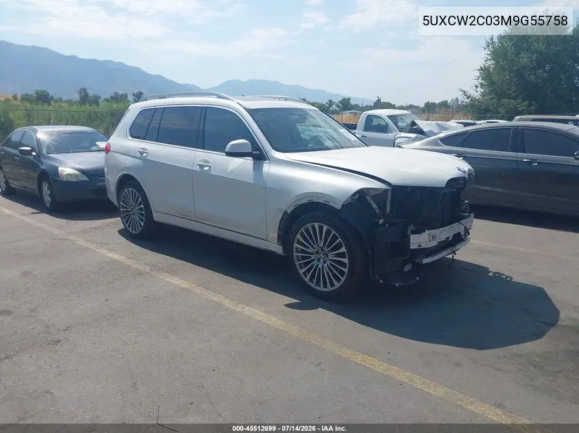 2021 BMW X7 xDrive40I VIN: 5UXCW2C03M9G55758 Lot: 45512699
