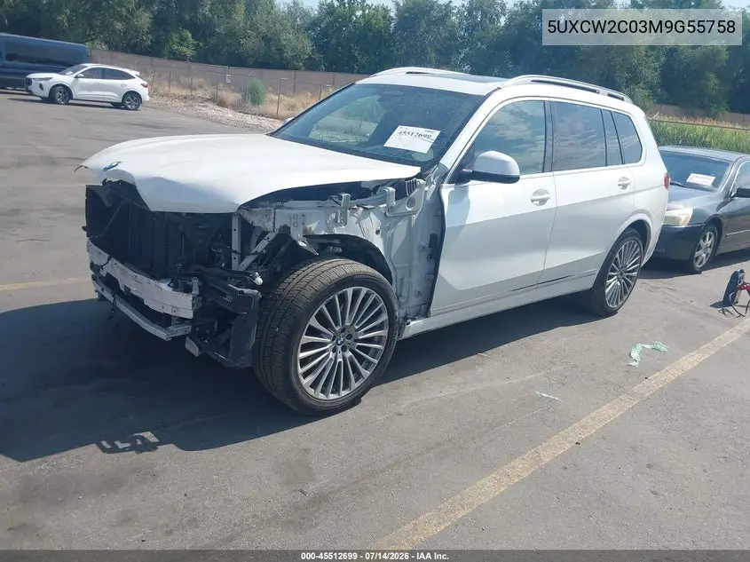 2021 BMW X7 xDrive40I VIN: 5UXCW2C03M9G55758 Lot: 45512699