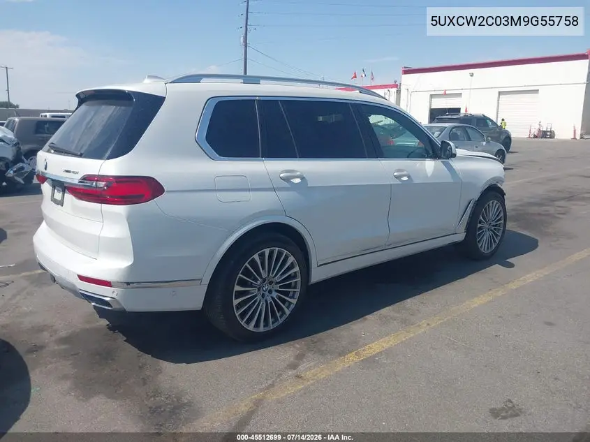 2021 BMW X7 xDrive40I VIN: 5UXCW2C03M9G55758 Lot: 45512699