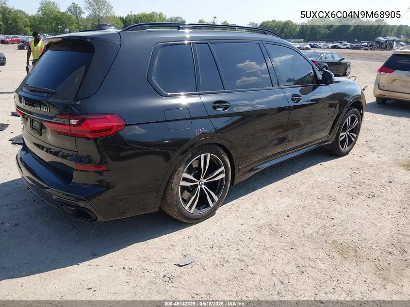 2022 BMW X7 M50I VIN: 5UXCX6C04N9M68905 Lot: 45142329