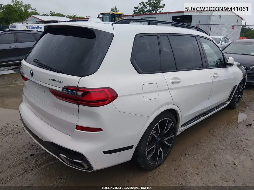 2022 BMW X7 xDrive40I VIN: 5UXCW2C03N9M41061 Lot: 45170554