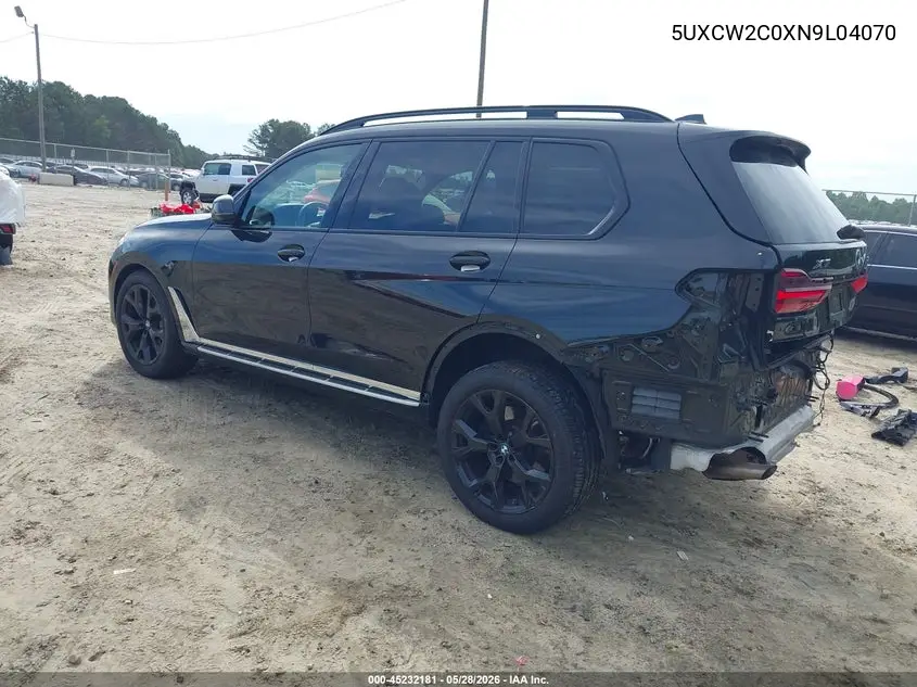 2022 BMW X7 xDrive40I VIN: 5UXCW2C0XN9L04070 Lot: 45232181