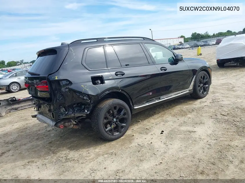 2022 BMW X7 xDrive40I VIN: 5UXCW2C0XN9L04070 Lot: 45232181