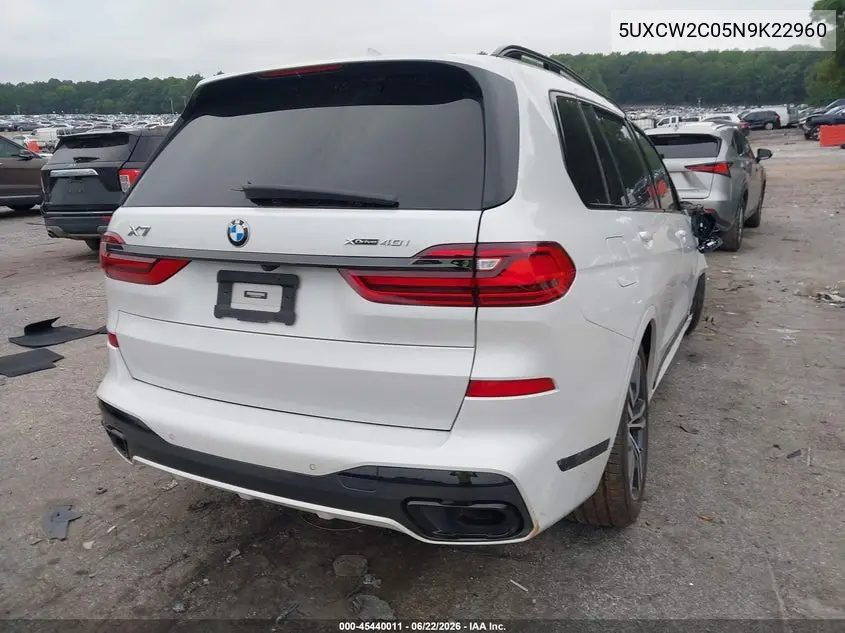 2022 BMW X7 xDrive40I VIN: 5UXCW2C05N9K22960 Lot: 45440011