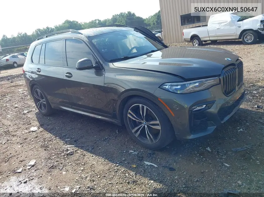2022 BMW X7 M50I VIN: 5UXCX6C0XN9L50647 Lot: 45530320