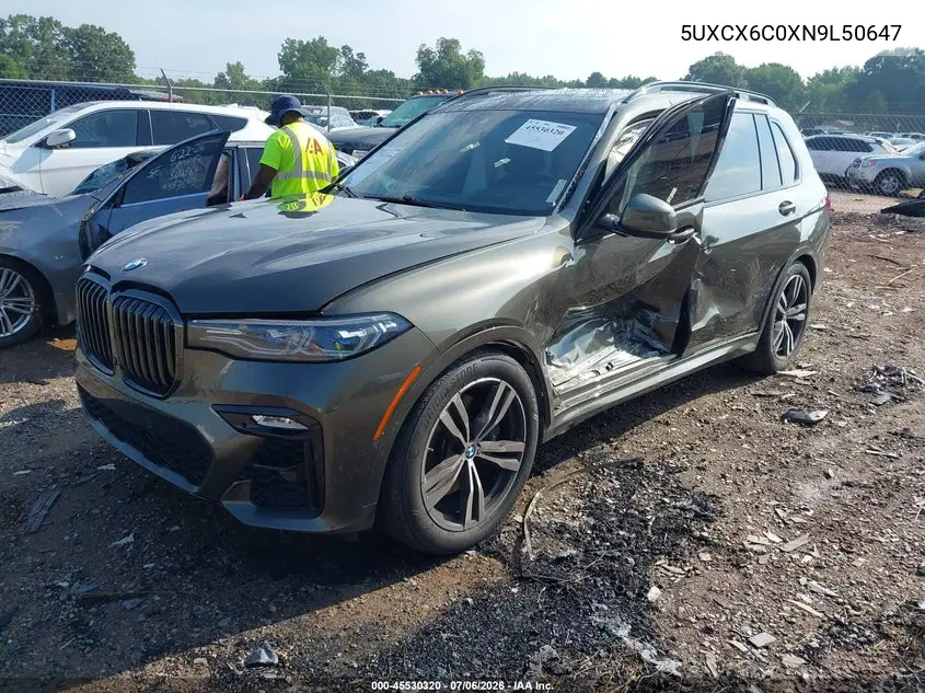 2022 BMW X7 M50I VIN: 5UXCX6C0XN9L50647 Lot: 45530320