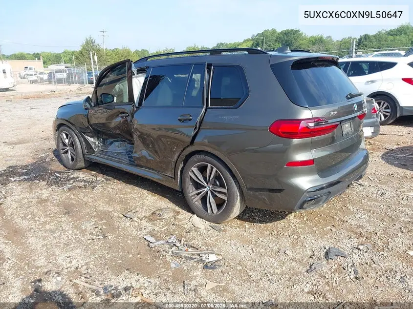 2022 BMW X7 M50I VIN: 5UXCX6C0XN9L50647 Lot: 45530320