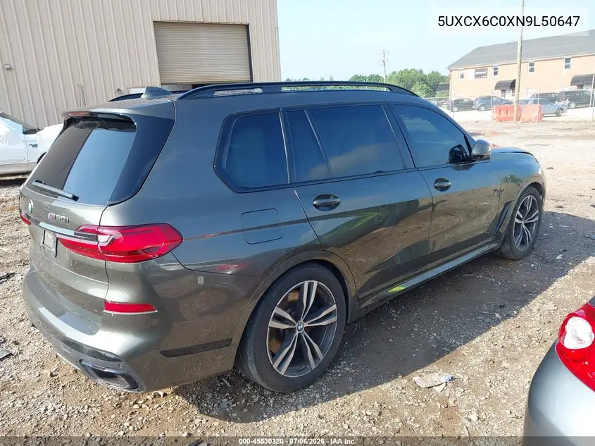 2022 BMW X7 M50I VIN: 5UXCX6C0XN9L50647 Lot: 45530320