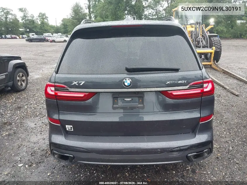 2022 BMW X7 xDrive40I VIN: 5UXCW2C09N9L30191 Lot: 45539351