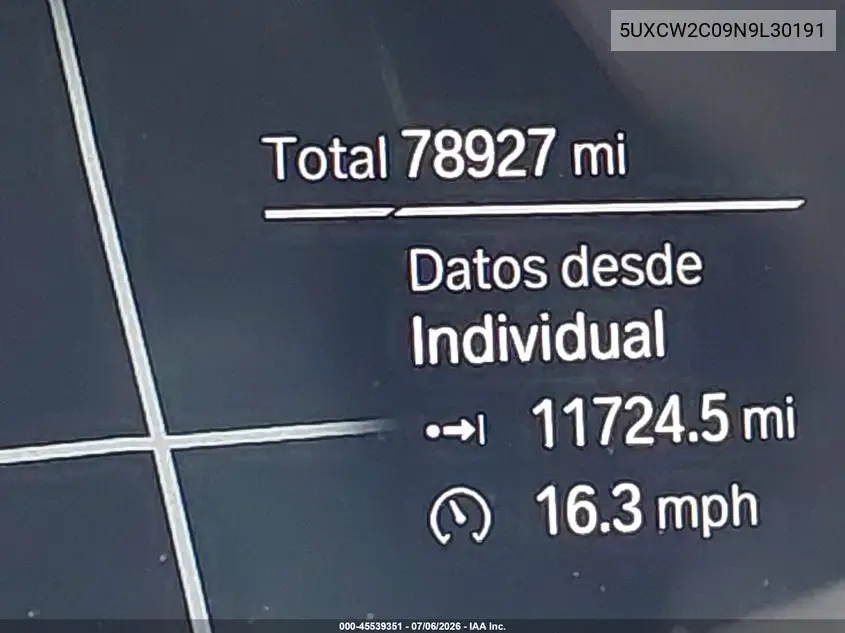 2022 BMW X7 xDrive40I VIN: 5UXCW2C09N9L30191 Lot: 45539351