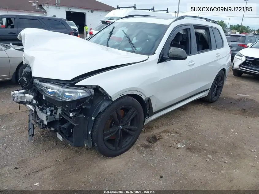 2022 BMW X7 M50I VIN: 5UXCX6C09N9J22185 Lot: 45540283