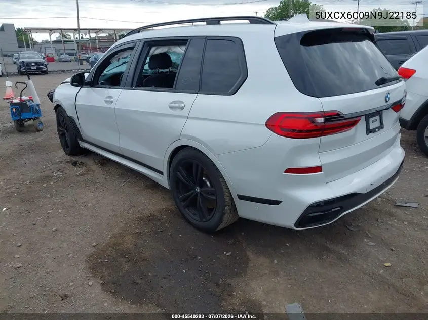 2022 BMW X7 M50I VIN: 5UXCX6C09N9J22185 Lot: 45540283