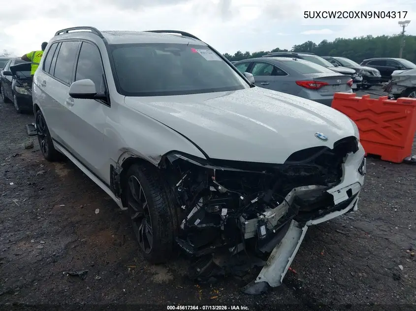 2022 BMW X7 xDrive40I VIN: 5UXCW2C0XN9N04317 Lot: 45617364