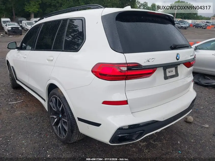 2022 BMW X7 xDrive40I VIN: 5UXCW2C0XN9N04317 Lot: 45617364