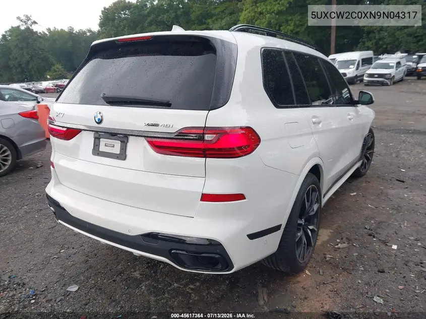 2022 BMW X7 xDrive40I VIN: 5UXCW2C0XN9N04317 Lot: 45617364