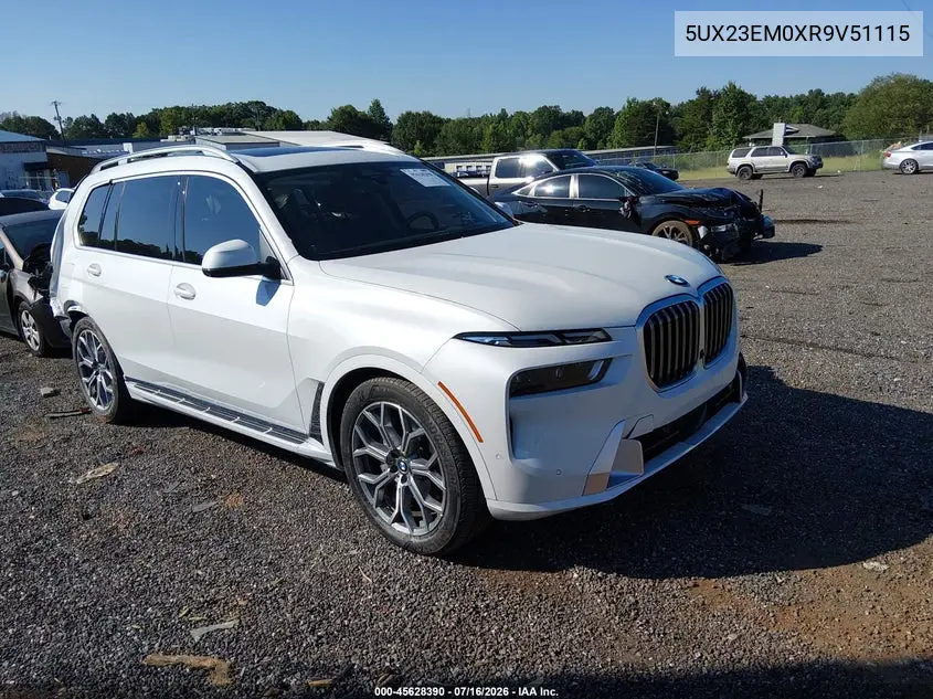 2024 BMW X7 xDrive40I VIN: 5UX23EM0XR9V51115 Lot: 45628390
