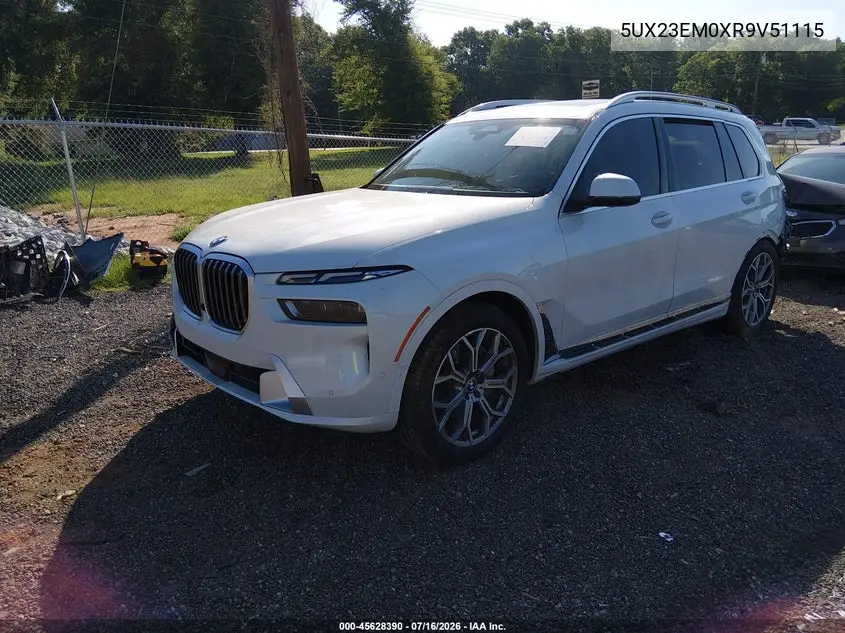 2024 BMW X7 xDrive40I VIN: 5UX23EM0XR9V51115 Lot: 45628390