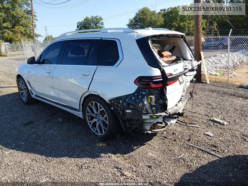 2024 BMW X7 xDrive40I VIN: 5UX23EM0XR9V51115 Lot: 45628390