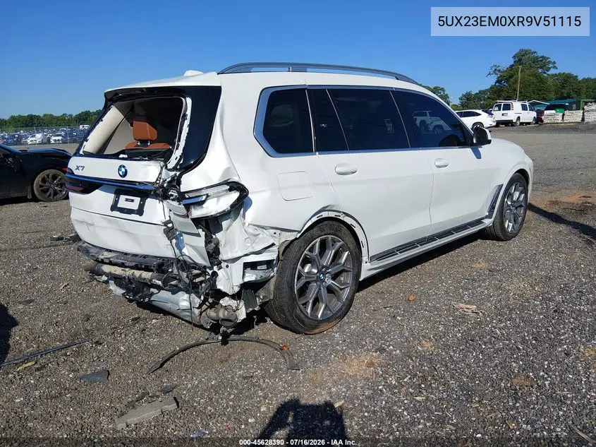 2024 BMW X7 xDrive40I VIN: 5UX23EM0XR9V51115 Lot: 45628390