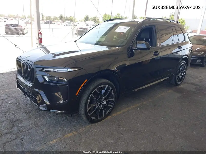 2025 BMW X7 M60I VIN: 5UX33EM03S9X94002 Lot: 45416212