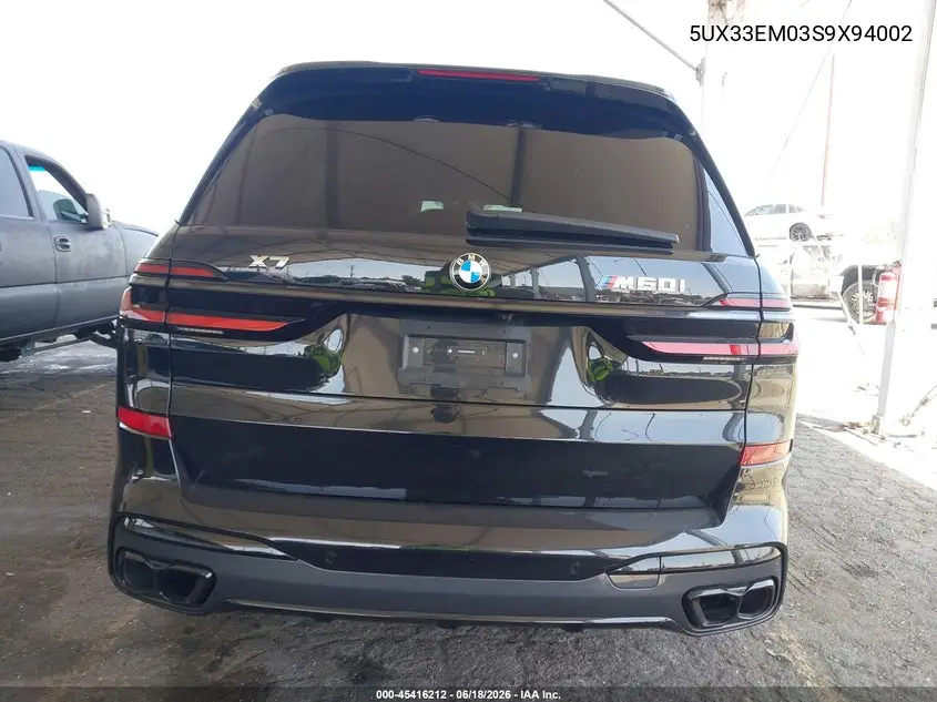 2025 BMW X7 M60I VIN: 5UX33EM03S9X94002 Lot: 45416212