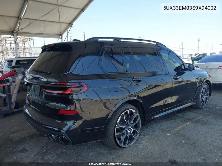 2025 BMW X7 M60I VIN: 5UX33EM03S9X94002 Lot: 45416212