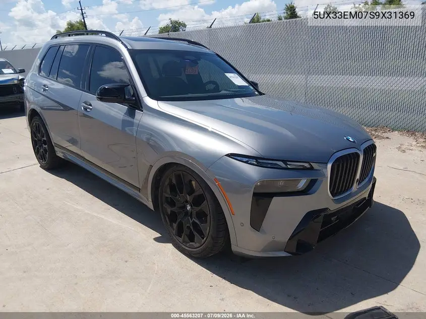2025 BMW X7 M60I VIN: 5UX33EM07S9X31369 Lot: 45563207
