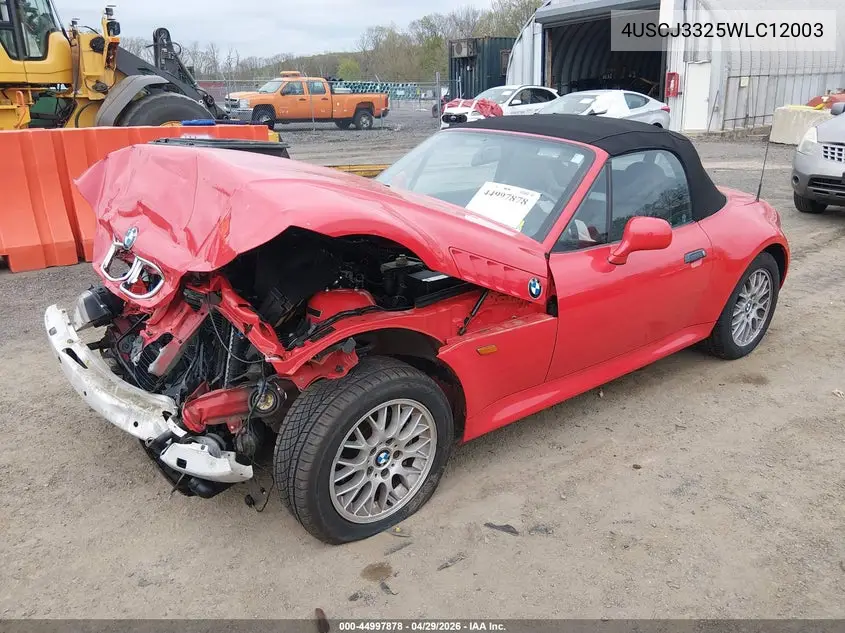 1998 BMW Z3 2.8 VIN: 4USCJ3325WLC12003 Lot: 44997878
