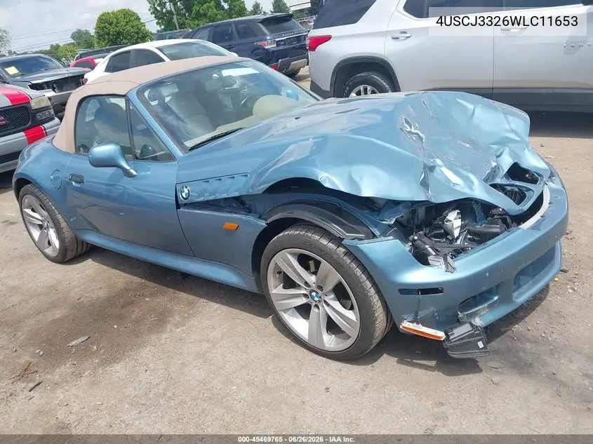 1998 BMW Z3 2.8 VIN: 4USCJ3326WLC11653 Lot: 45469765