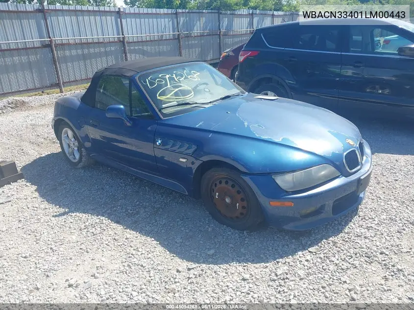 2001 BMW Z3 2.5I VIN: WBACN33401LM00443 Lot: 45094268