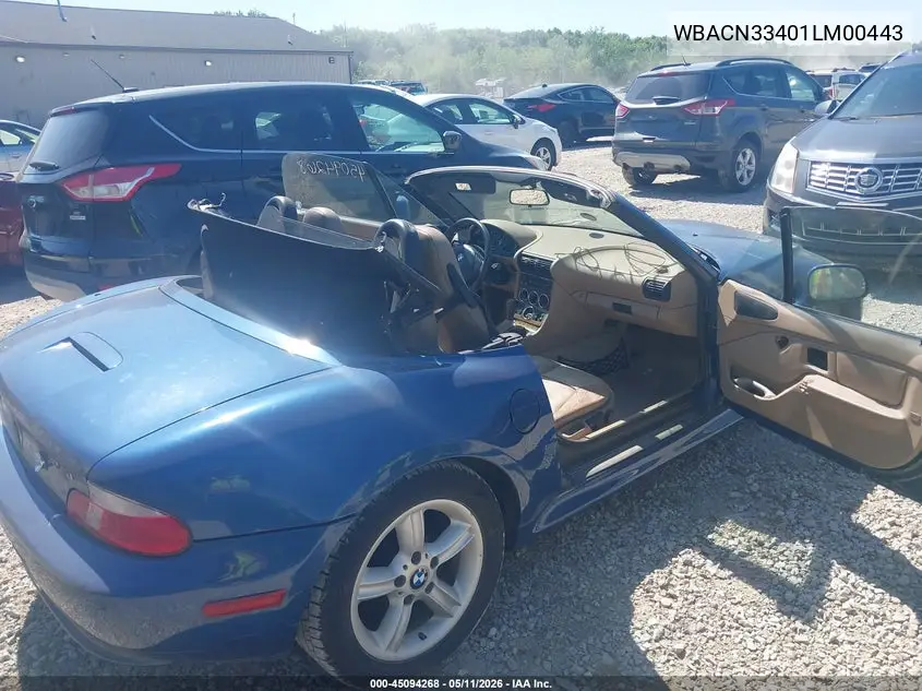 2001 BMW Z3 2.5I VIN: WBACN33401LM00443 Lot: 45094268
