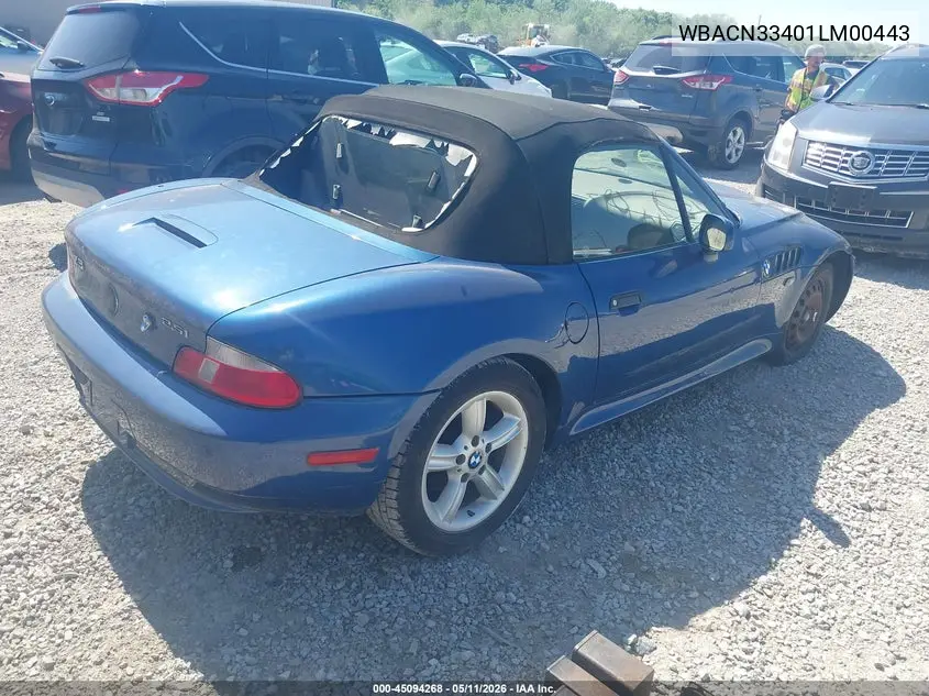 2001 BMW Z3 2.5I VIN: WBACN33401LM00443 Lot: 45094268