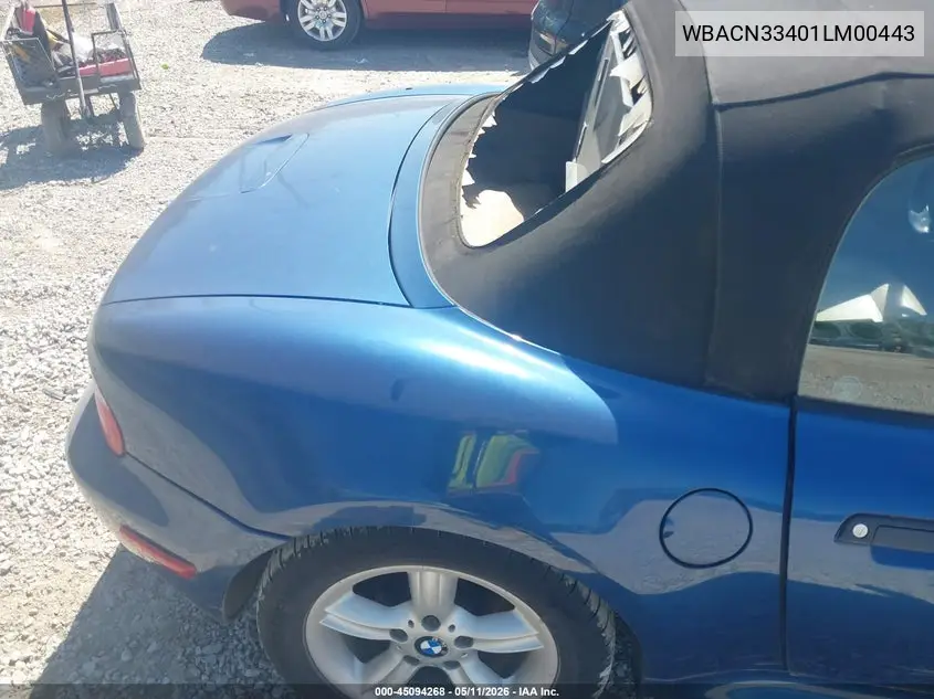 2001 BMW Z3 2.5I VIN: WBACN33401LM00443 Lot: 45094268