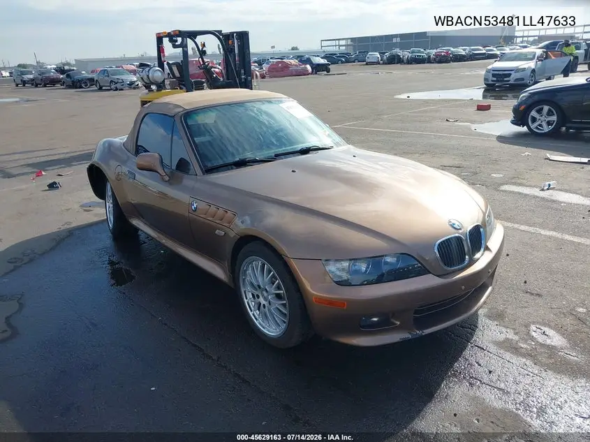 2001 BMW Z3 3.0I VIN: WBACN53481LL47633 Lot: 45629163
