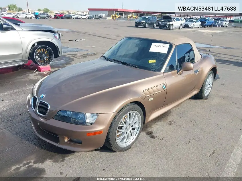 2001 BMW Z3 3.0I VIN: WBACN53481LL47633 Lot: 45629163